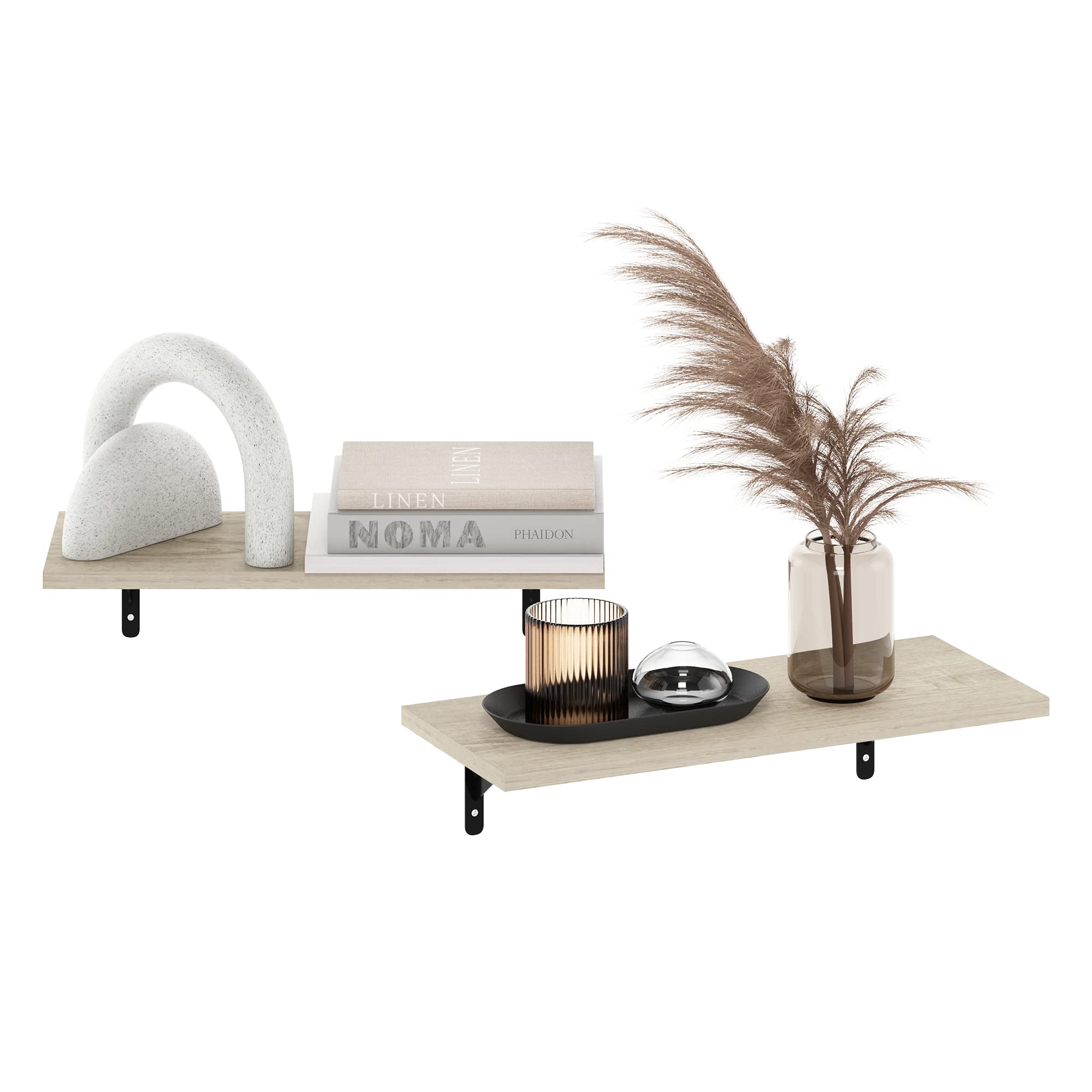 Furinno ROSSI Floating Shelves for Wall Set of 2, 18-Inch Wall Shelf, Floating Shelf, Wall Mounted Shelves, for Bathroom, Bedroom, Living Room, Metropolitan Pine