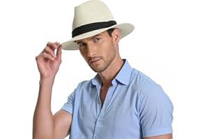 SAJUZEN Sun Hat Straw Fedora Hats for Men Women Beach Hat Panama Hat Men Wide Brim Summer Hats UPF80+