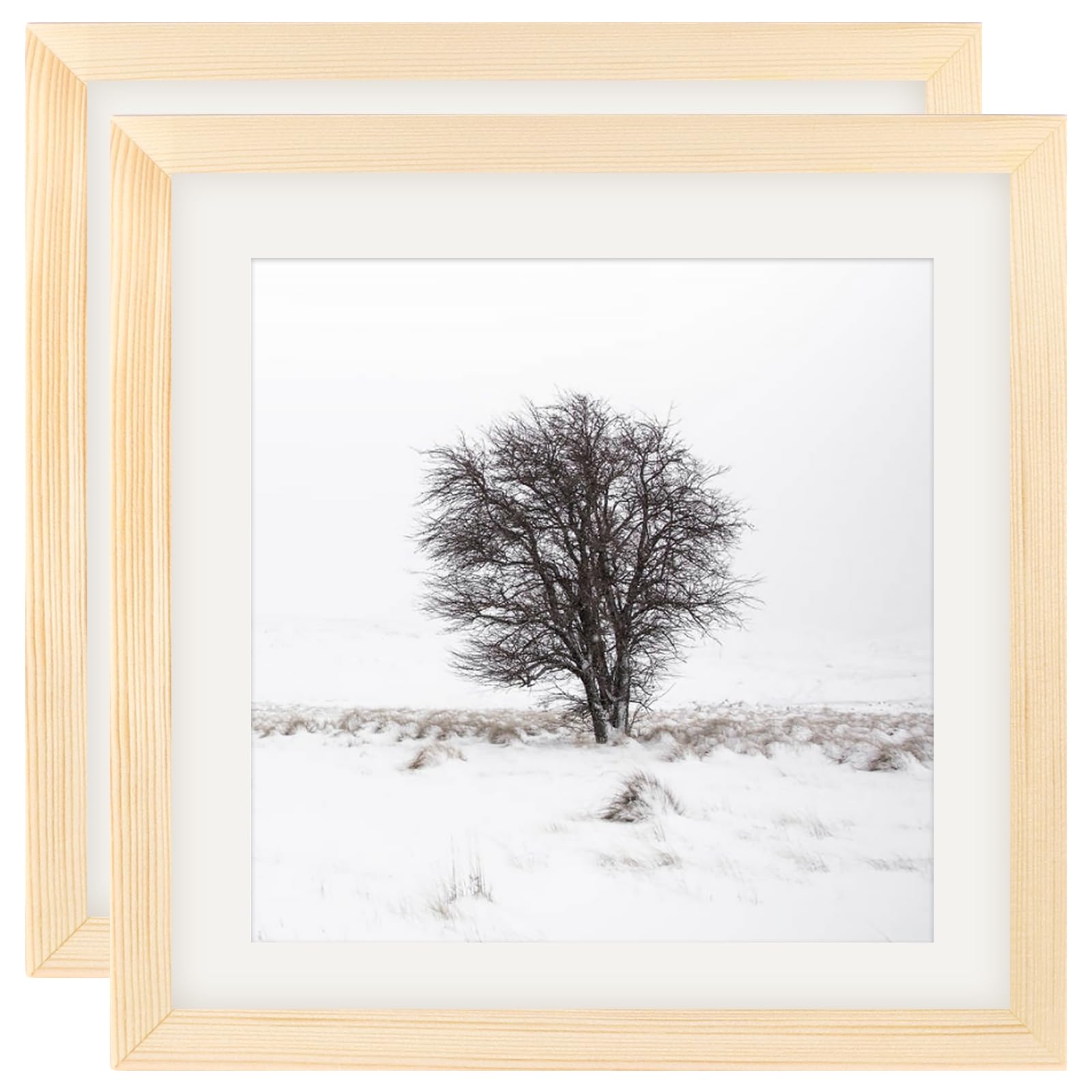 Wood Grain 10x10 Photo Frames with Mount for 8x8 Photos, 100% Classic Solid Wood Square Picture Frames for Wall Mounting and Tabletop Display, 2 Pack