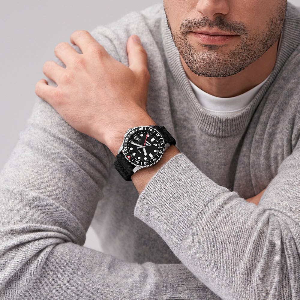 FOSSIL Blue Watch for Men, Gmt Movement with Stainless Steel or Leather Strap,Black,46 mm