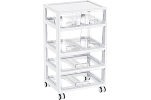Vtopmart Plastic Drawer Storage Orangizer, 4 Tier 6 Drawers with Wheels for Office Supplies, Art Crafts, Under Desk Storage for Office, Bathroom, Dresser, 1 Pack/Clear