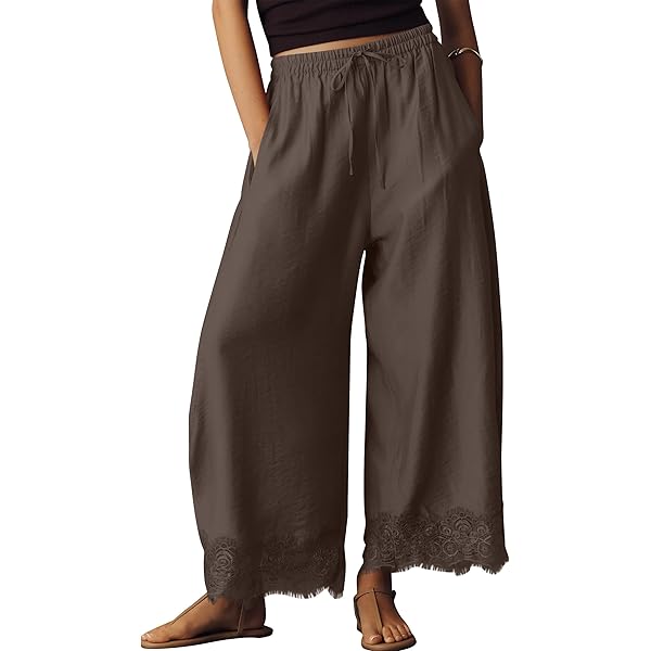 Anoumcy Lace Trim Wide Leg Pants for Women 2026 Spring Summer