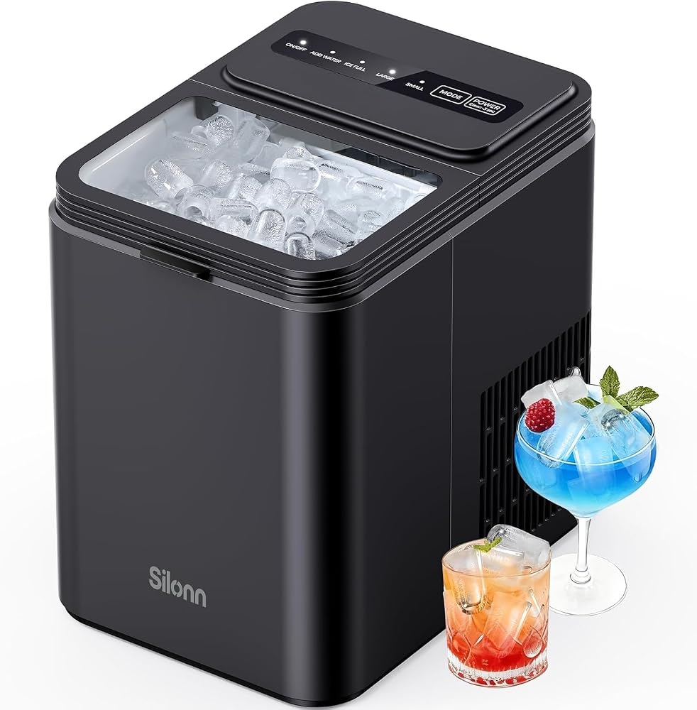 Silonn Ice Maker Countertop, 8 Cubes in 6 Mins, 26.5lbs/24H, Self-Cleaning