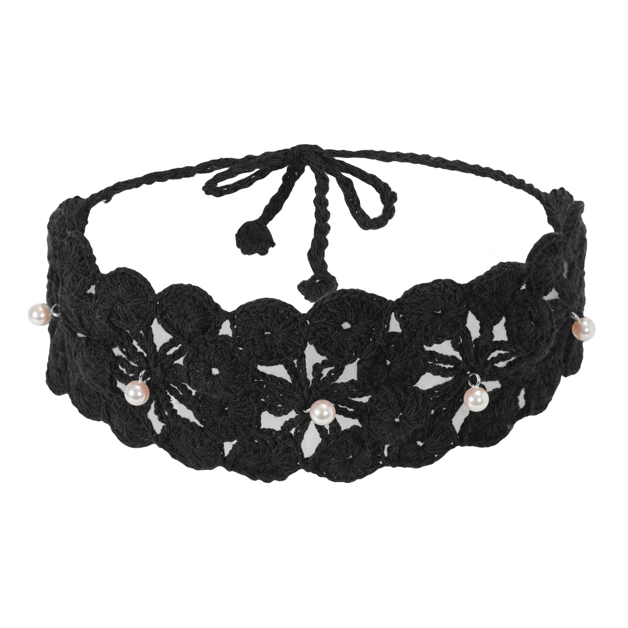 ZLYC Women Floral Headband Handmade Crochet Knit Vintage Hair Bands (Solid Black)
