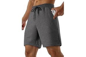 JMIERR Mens Sweat Shorts Casual Stretch Elastic Waist Waffle Workout Gym Short 7 inch Inseam Running Short with Pocket