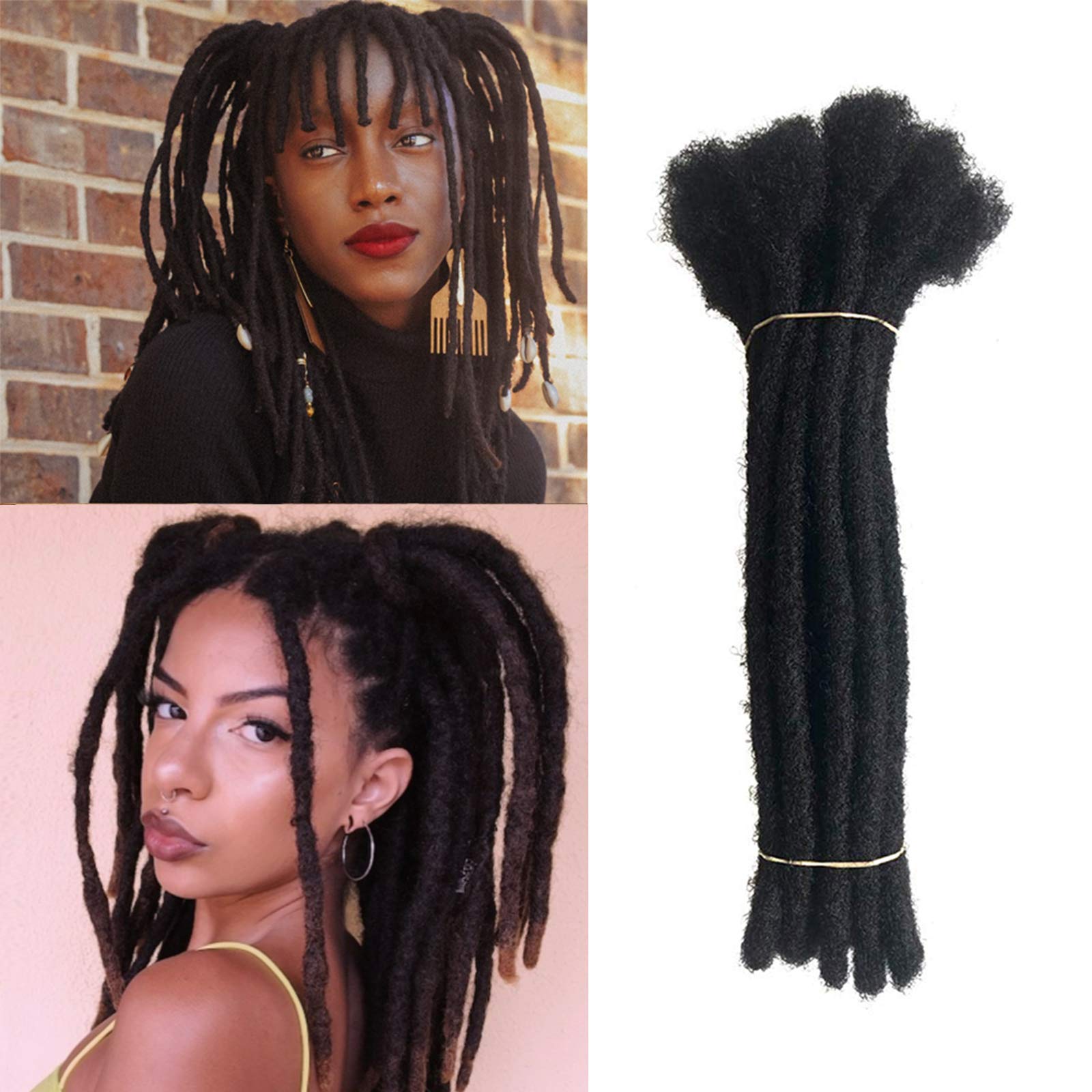 Real Human Hair Dreadlock Extensions 100% Head Handmade Solid Color Crochet Loc Extensions for Women/Men Natural Black Can Be Dyed and Bleached, 0.24inch Width(12 inch, 60Strands)