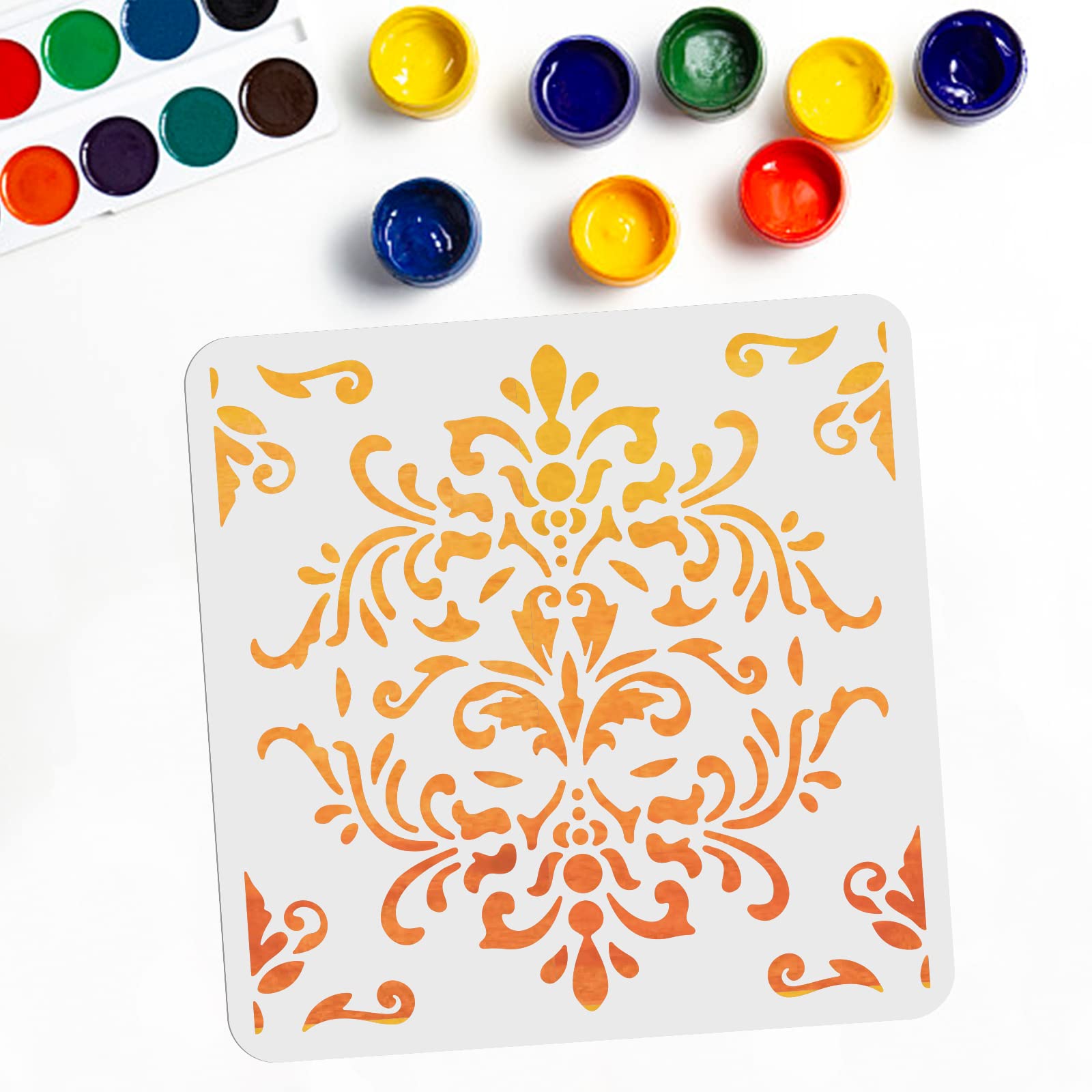 MAYJOYDIY Damask Wall Stencil, 30x30 cm, Reusable Floral Pattern for Painting, Vintage Design