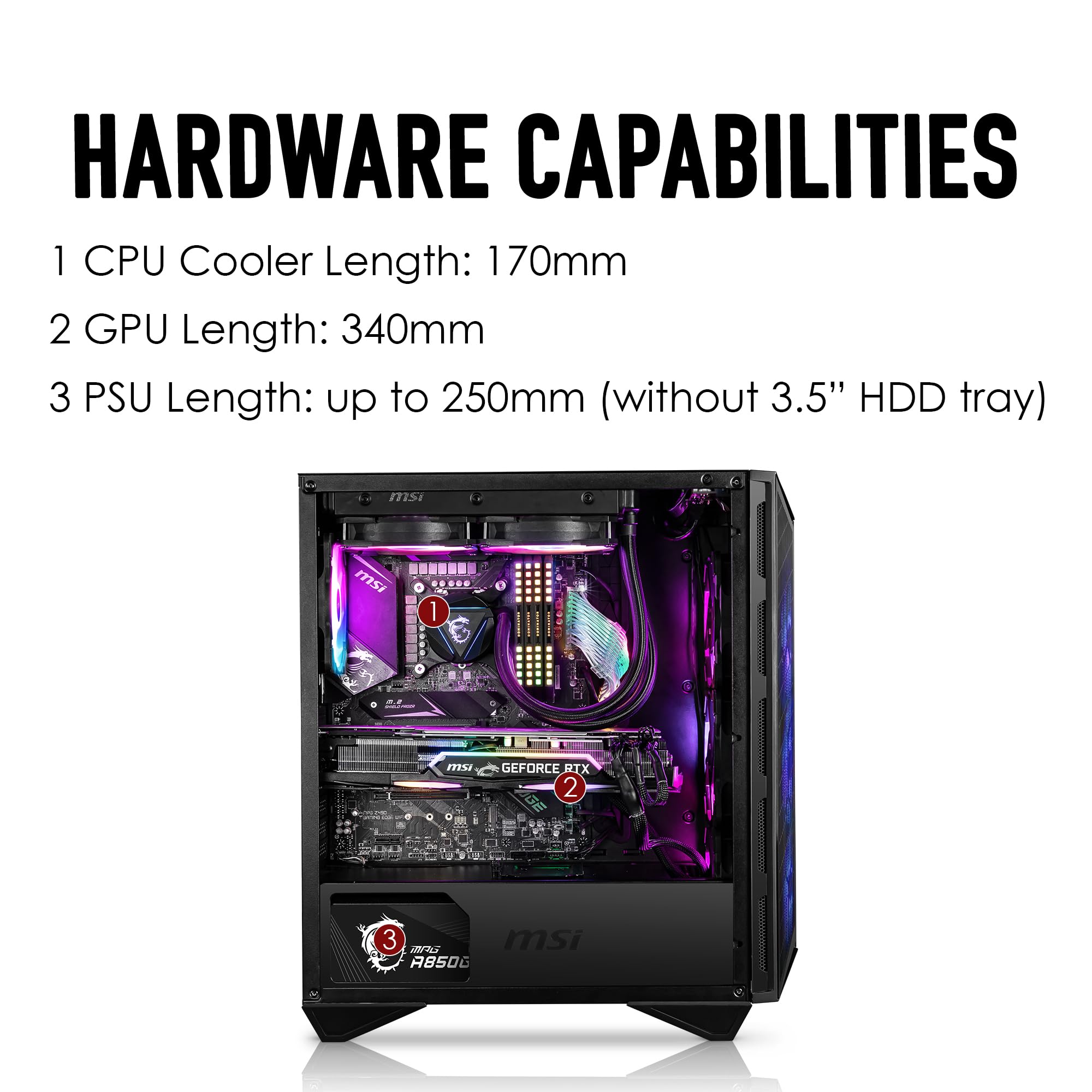 MSI MPG GUNGNIR 111R Mid Tower Gaming PC Case - Black, 4 x 120mm ARGB Fans, USB 3.2 Gen2x2 Type-C, Tempered Glass Panel, Magnetic Dust Filter, Mystic Light RGB, ATX, m-ATX, Mini-ITX