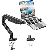 MOUNT PRO Laptop Arm Mount for Desk, 2 in 1 Function Monitor Laptop Stand, Fits Max 17" Notebook and 32" Computer Screen, Aluminum Single Monitor Holder with Adjustable Tray, Holds up to 22lbs