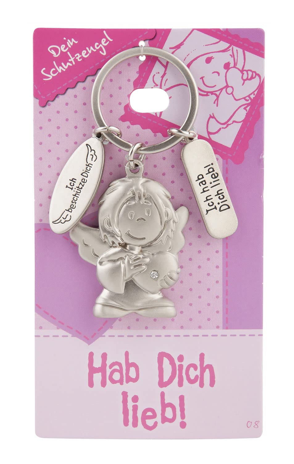 Depesche 7518-008 Guardian Angel Key Pendant Metal Lucky Charm with Angel, Key Ring and Loving Message, for Giving to Family Members, Friends and Families