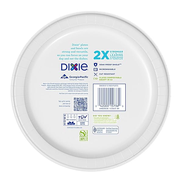DIXIE MEDIUM PAPER PLATES, 8.5 INCH, 90 COUNT, 2X STRONGER*, MICROWAVE-SAFE, SOAK-PROOF, CUT RESISTANT, DISPOSABLE PLATES FOR EVERYDAY BREAKFAST, LUNCH, & DINNER MEALS
