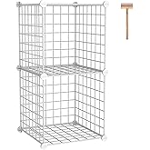 C&AHOME Wire Cube Storage, 2-Cube Storage Organizer Metal, C Grids Storage Bins Shelving, Modular Bookshelf Shelf, Closet Cabinet Ideal for Bedroom, Office 12.4”L x 12.4”W 24.8”H White UWCS3002W