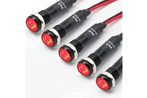 FILN 5Pcs 8MM (5/16'') Indicator Light led Indicator Light 12V 24v Metal Pilot Lamp Light Black Anodized Waterproof ip67 Red Signal Lamp Light(12V-Black Anodized-Red 5Pcs)