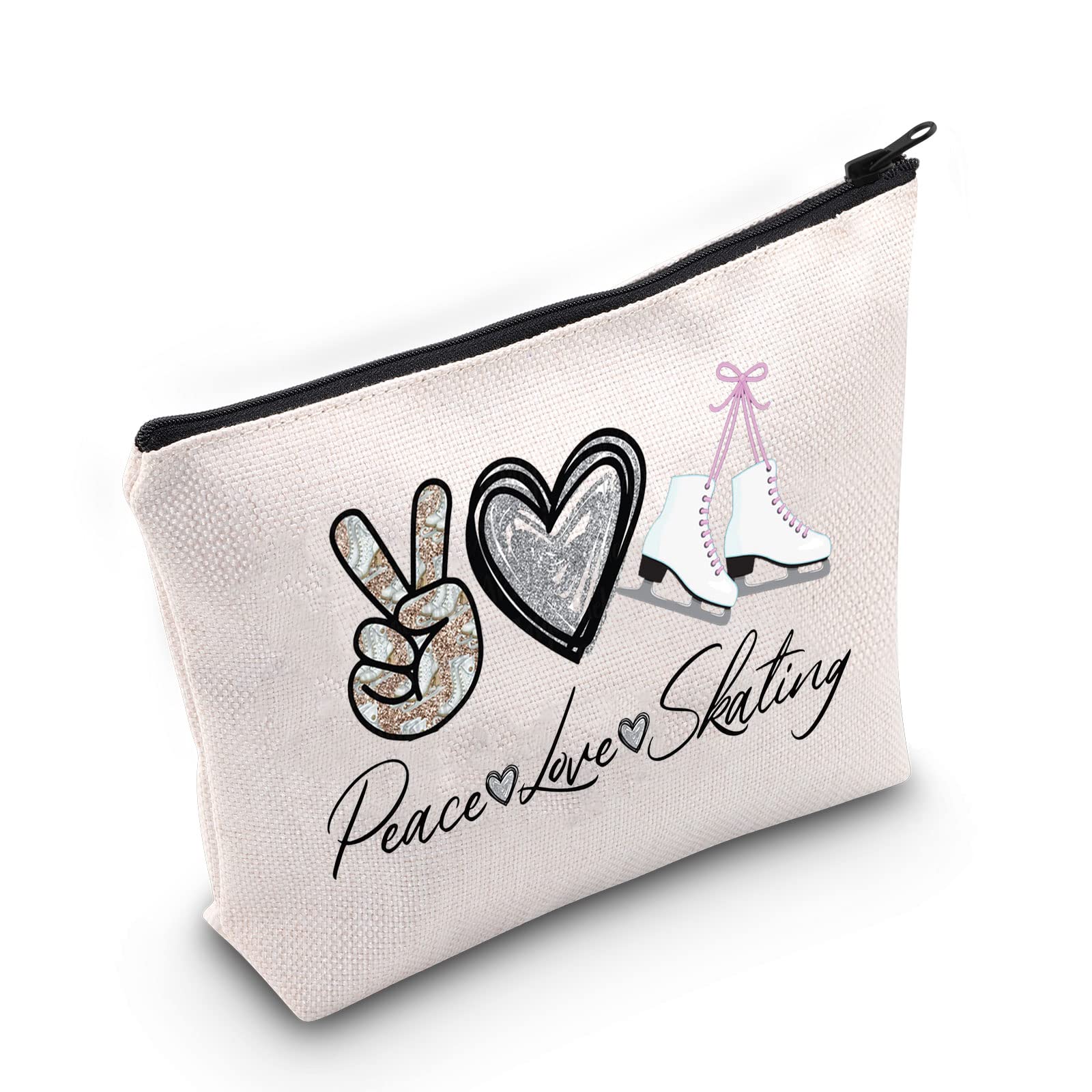 WZMPA Ice Skating Cosmetic Make Up Bag Figure Skating Inspired Gift Peace Love Skating Makeup Zipper Pouch Bag Skating Ice Merchandise, Peace Skating, Fit
