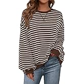 PRETTYGARDEN Womens Striped Oversized Sweatshirt Color Block Crew Neck Long Sleeve Casual Loose Pullover Top Y2K Clothes