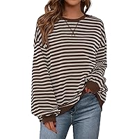 Fisoew Womens Striped Oversized Sweatshirt Color Block Crew Neck