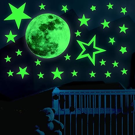 Stickers Pour Plafond Et Mur Etoiles Brillantes Et Pleine Lune Etoile Pour Decoration De Chambre D Enfant Chambre D Enfant Et Chambre De Bebe Amazon Ca Maison Et Cuisine