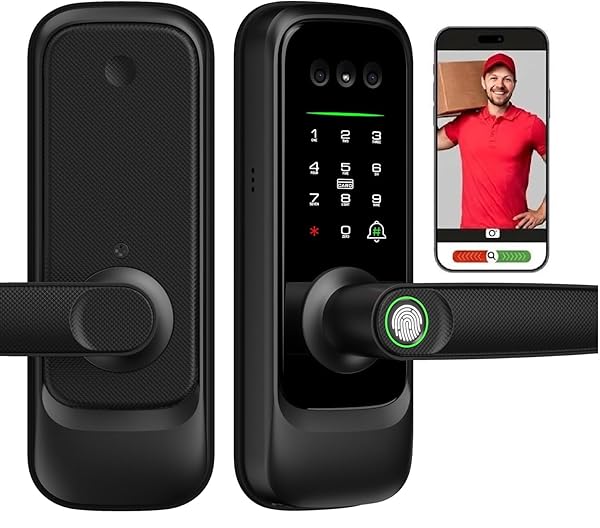 3D FACE RECOGNITION SMART DOOR LOCK WITH HD CAMERA & VIDEO DOORBELL & INTERCOM, KEYLESS ENTRY WITH PALM VEIN, PASSCODE, FINGERPRINT, CARD, TUYA SMART APP & KEYS – AUTO-LOCK, DIY INSTALL