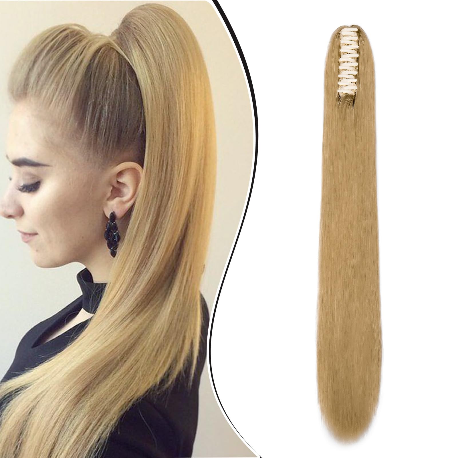 Dcbaboo 22inch Claw Clip in Ponytail Hair Extensions Long Straight Ponytail Extension Synthetic Pony tails Natural Wave One Piece Hairpiece Fake Ponytail for Women, Dark Blonde