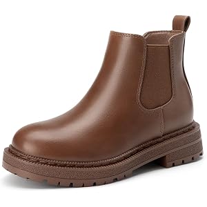 Rihero Girls Ankle Boots Kids Chelsea Slip On Lug Sole Waterproof Winter | Chunky Platform Boots, Unisex, Easy Side Zipper, F