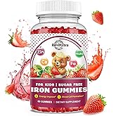 Iron Supplement Gummies for Kids - with Calcium, Zinc, Kids Multivitamin with Iron Gummies - Immune Support, Blood Builder & Energy Support for Iron Deficiency, Anemia, Vegan - 60 Count