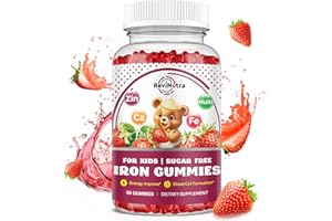 REVINUTRA Iron Supplement Gummies for Kids - with Calcium, Zinc, Kids Multivitamin with Iron Gummies - Immune Support, Blood Builder & Energy Support for Iron Deficiency, Anemia, Vegan - 60 Count