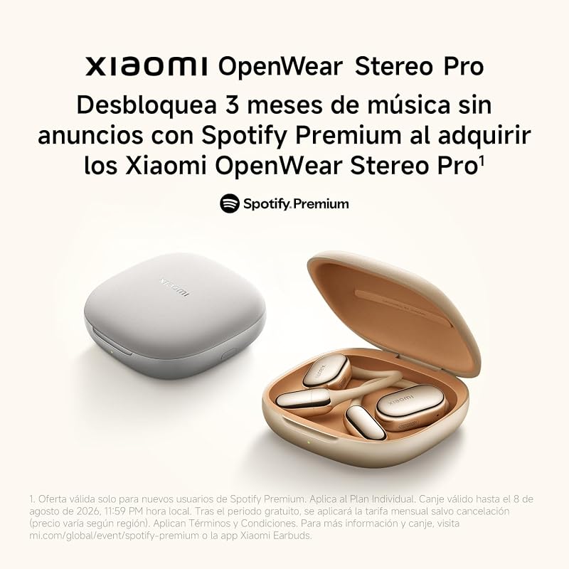 OpenWear Stereo Pro, Auriculares de Oreja Abierta, Bluetooth con Gancho, Uso cómodo y Estable, batería 45h, Resistente al Agua IP54, múltiples Drivers, Audio Hi-Res HiFi, Oro Arena