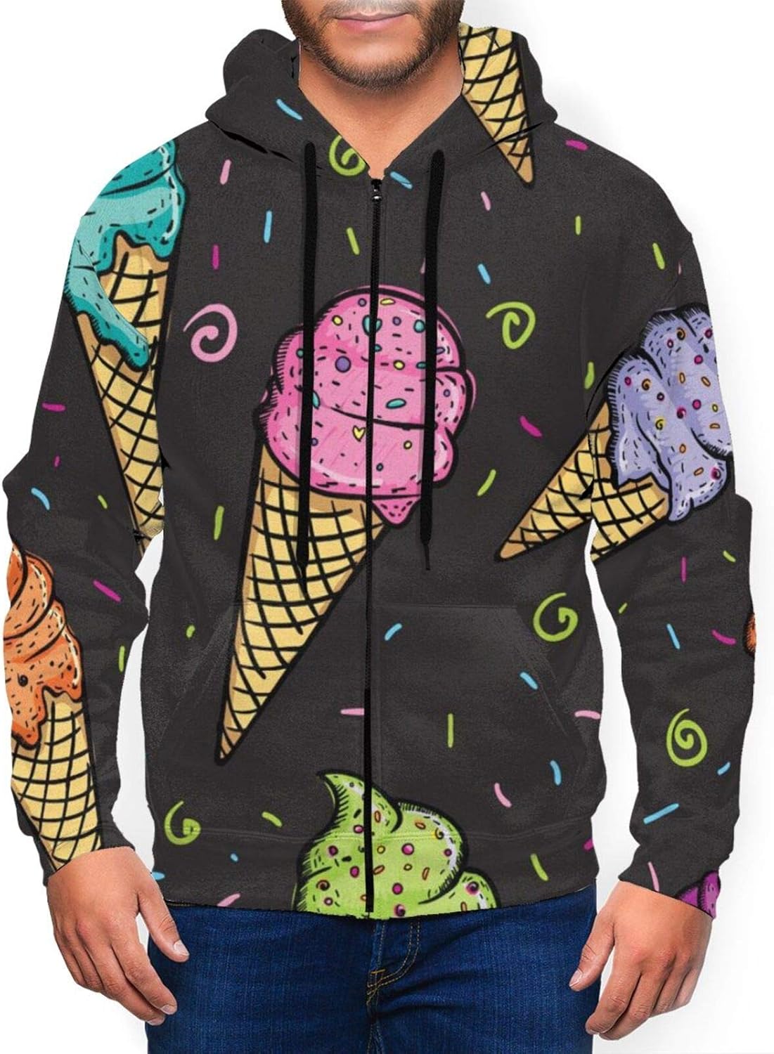 NEPower Men's FullZip Hoodie, Ice Cream Hooded Sweatshirt