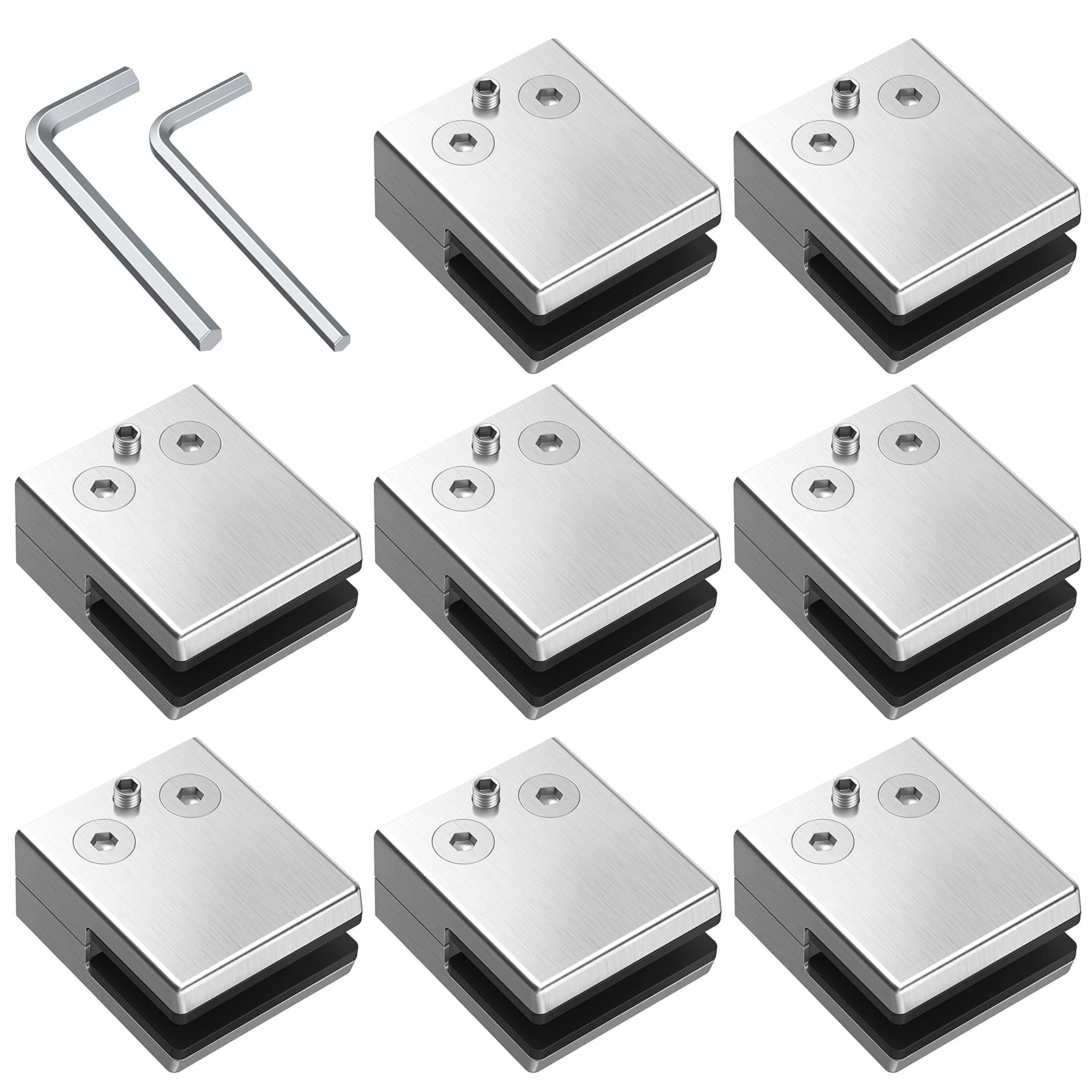 Proster Glass Clamps 8 PCS 9-10mm - M Size Glass Balustrade Clamps 304 Stainless Steel Adjustable Glass Bracket Flat Back for Balustrade Staircase Handrail Polished