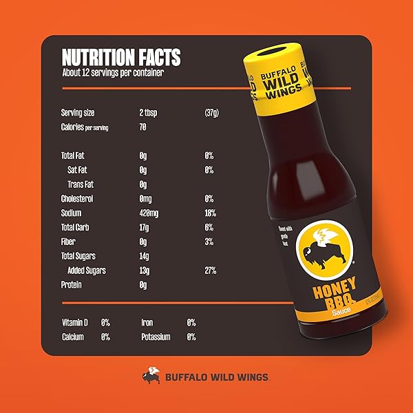 BUFFALO WILD WINGS HONEY BBQ SAUCE, 12 FL. OZ., PERFECT DIPPING SAUCE, CHICKEN MARINADE, RIB BARBECUE RUB AND WING SEASONING, RICH FLAVOR AND SWEET TANG