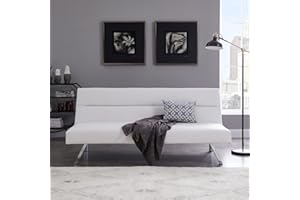 Naomi Home Zoe Futon Sofa Bed, Faux Leather Futon Couch, Modern Convertible Folding Sofa Bed Couch with Chrome Legs, Reclining Mini Couch, Leather Futon Small Couch for Bedroom Living Room White