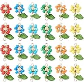 Cheriswelry Flower Earring Charms 36Pcs Flower Connector Pendants Sunflower Charm with Glass Seed Beads Petals Green Leaf 19x13mm for Jewelry Making DIY Necklace Bracelet Keychain