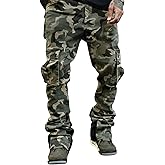 OYOANGLE Men's Camo Print Drawstring Waist Casual Baggy Cargo Pants Streetwear with Pocket