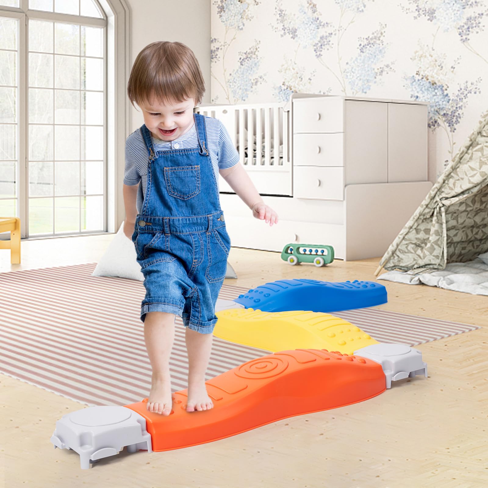 Photo 1 of 8Pcs Stepping Stones for Kids Balance Beam Toddler Non-Slip Plastic Balance Stepping Stones Sensory Toys for Toddlers, Indoor or Outdoor Play, for Age 3-5 Years, Orange Blue