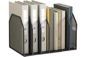 Binder Holder for Desk, 7-Section Detachable Vertical File Organizer, Space-Saving Heavy-Duty Metal Document Sorter for Offic