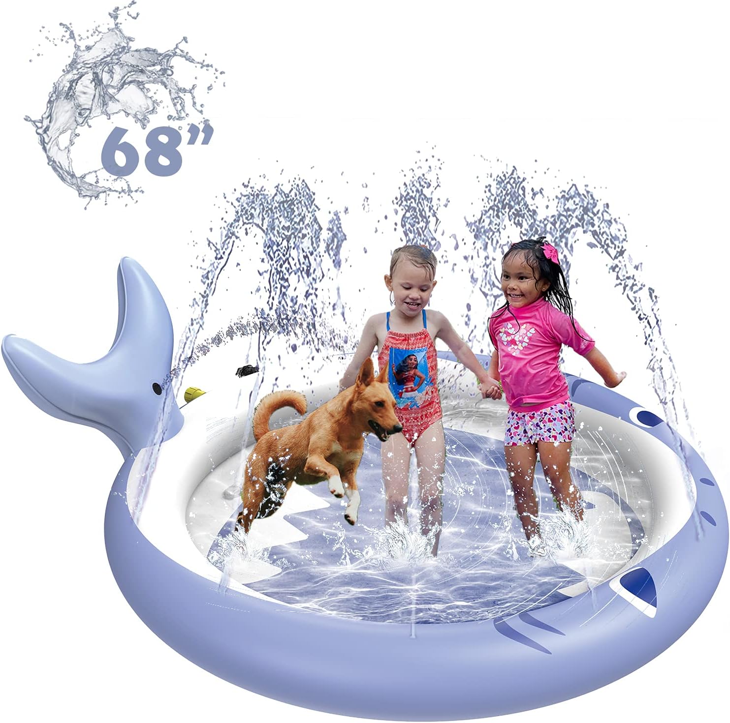 BWOU Splash Pad, 68inch Shark Sprinkler Play Mat, Swimming Pool Backyard, Outdoor Water Toy for Kids, Toddlers, Children, Pets: Kitchen & Dining