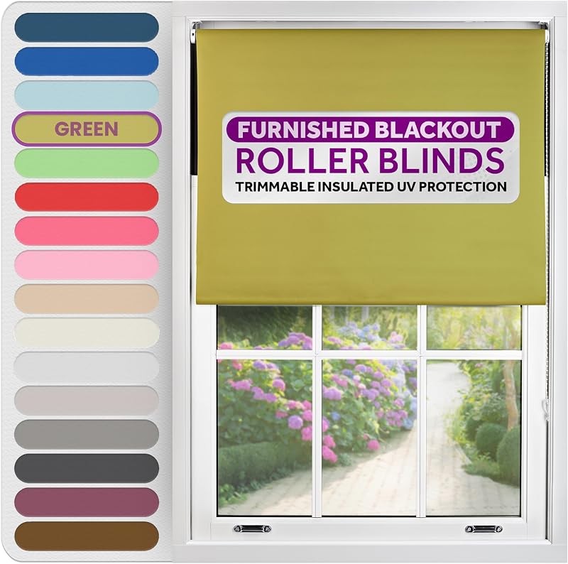 FURNISHED Green Thermal Blackout Roller Blind 185x165 cm - Child Safe