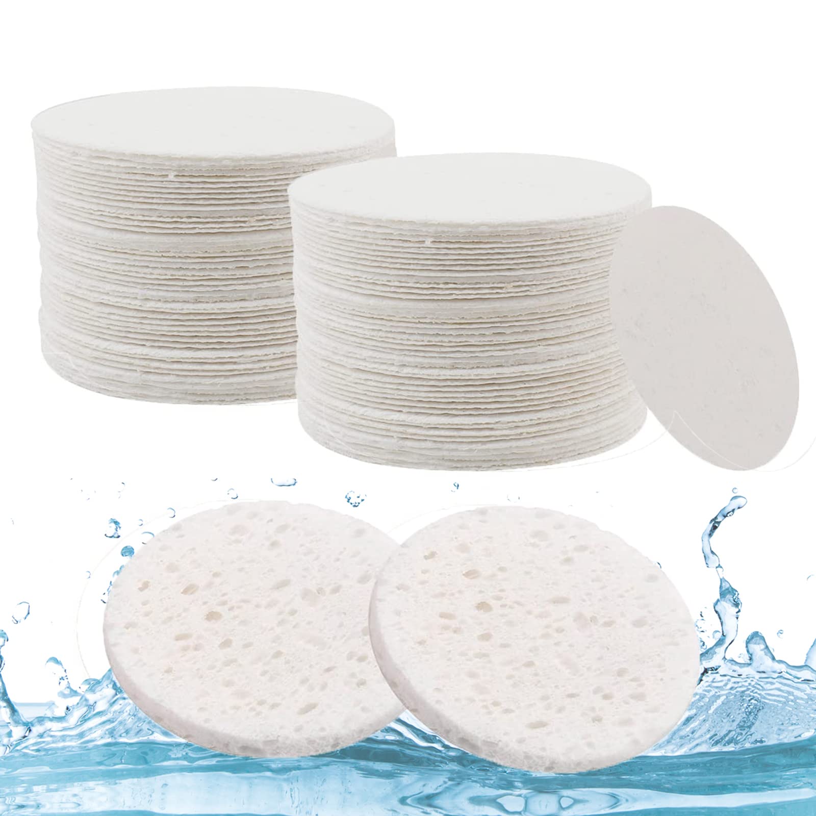 Lanjue 60 Count Facial Sponges Cleansing, White Compressed Face Sponges Cleansing Natural Wood Pulp Cotton Face Washing Sponge Cosmetic Sponges for Makeup Removal Exfoliating(2.5 Inch)