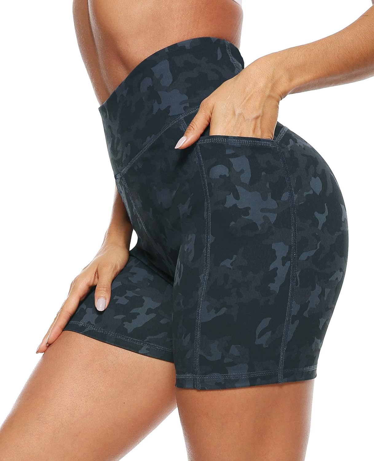 AFITNE Women’s High Waist Yoga Shorts with Pockets, Tummy Control Non See -Through Athletic Workout Running Shorts: Clothing