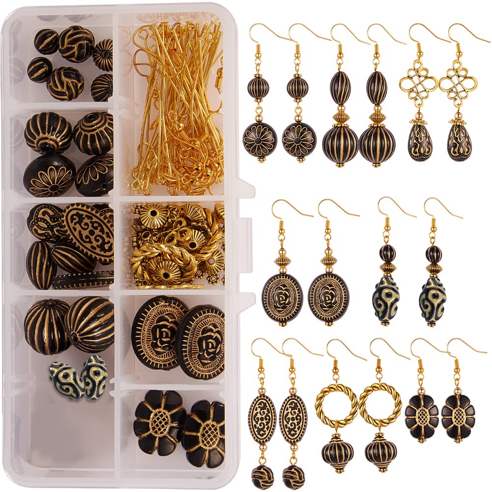 SUNNYCLUE 1 Box DIY 8 Pairs Acrylic Earrings Making Starter Kit for Women Golden Metal Enlaced Beads Cellulose Acetate dangle drop hook earrings Supplies for Beginners Adults Women Girls Gift