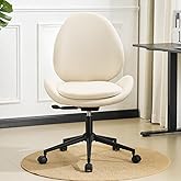 Furniliving Chenille Armless Desk Chair with Wheels, Upholstered Home Office Chair with Double-Layer Cushion, Adjustable Swivel Computer Vanity Chair with Rocking Back, White