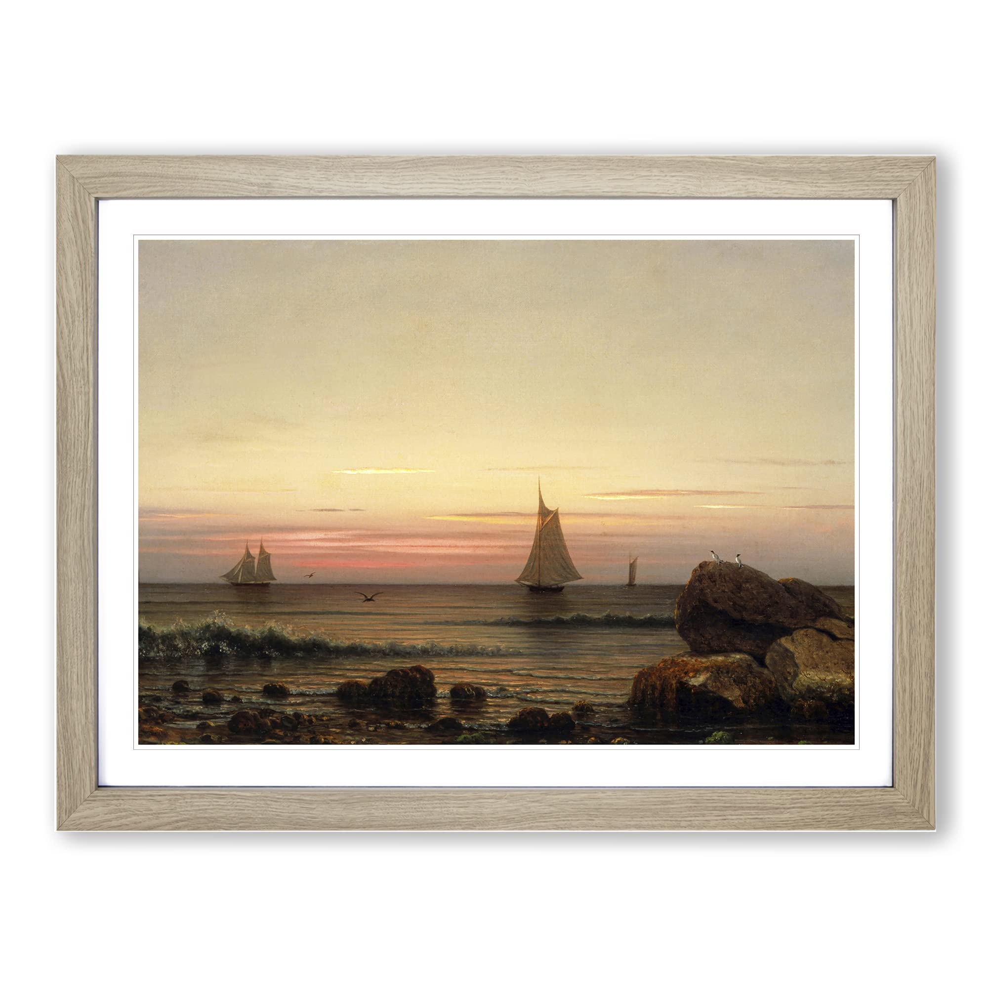 Martin Johnson Heade Sailing off the Coast Classic Painting Framed Print | A3 Oak Framed Wall Art | Ready to Hang | Classic Beach Picture | Living Room Bedroom Lounge Office