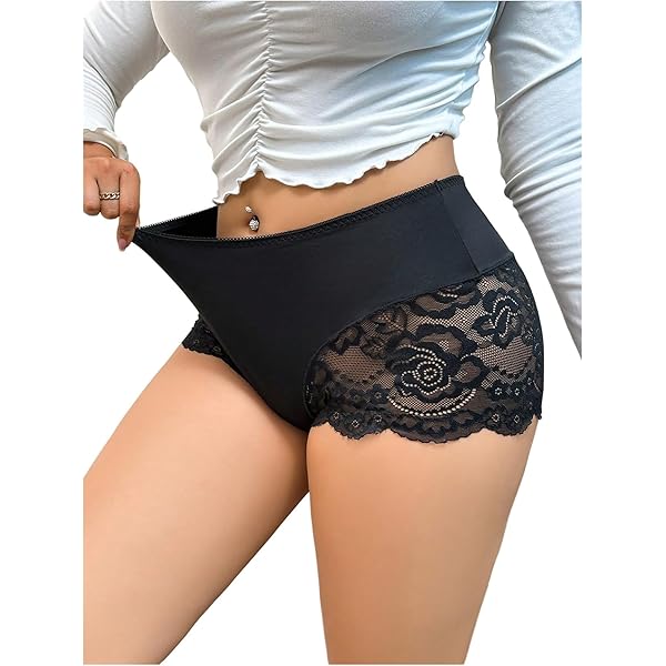 OYOANGLE Women's Floral Lace Mesh Briefs - Breathable Mid Rise Panties, Pack Of 1 - View #2
