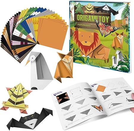 Amazon Com Paperkiddo Origami Kit Origami Paper For Kids 96 Sheets 6 Inch Double Sided Origami 12 Origami Projects Instruction Book For Craft Lessons Beginners Children Gift