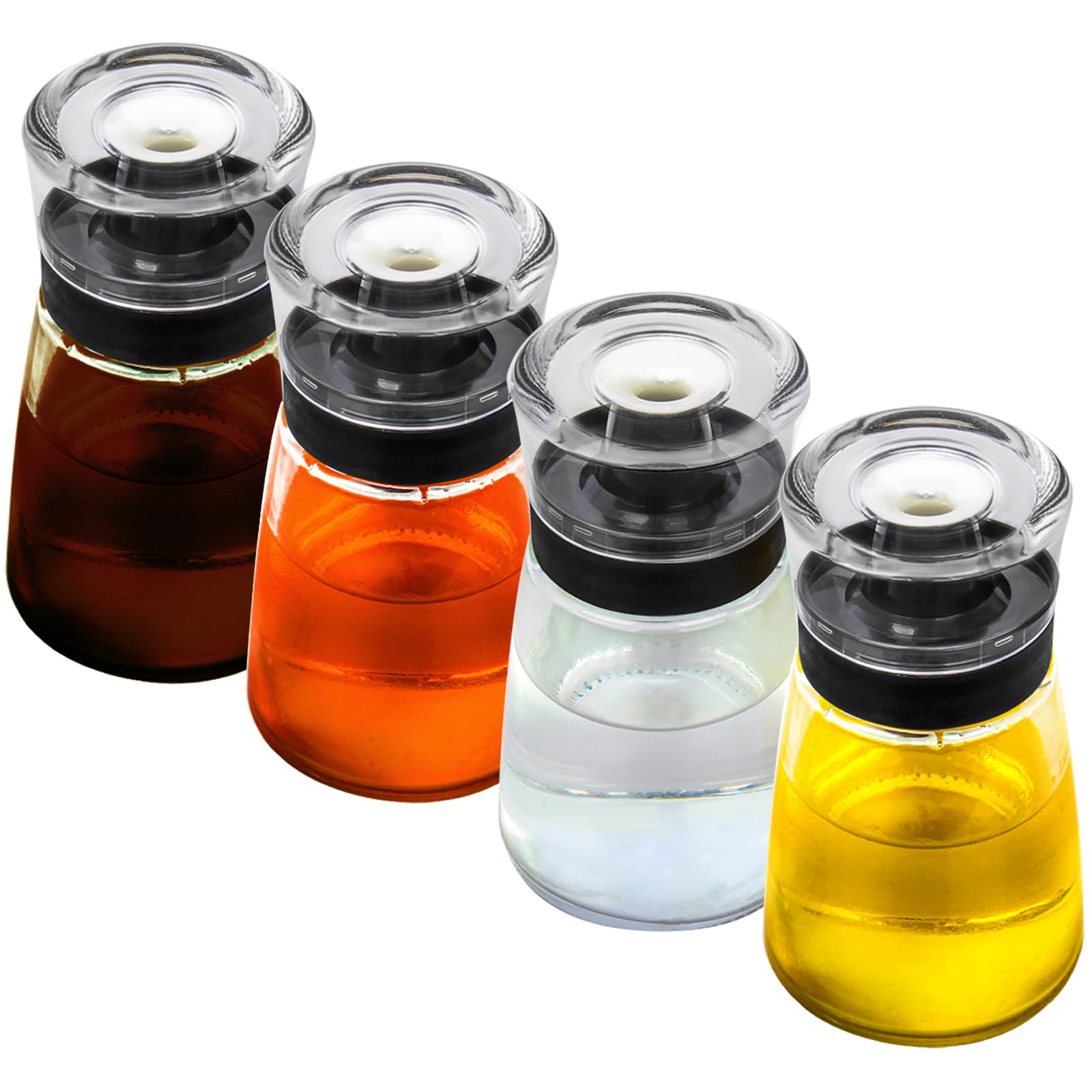 TINMIX Leak-proof Oil Dispenser Bottle for Outdoor Camping, 160ml/5.4oz Glass Olive Oil and Vinegar Cruet, Well Sealed for Picnic Kitchen, 4 Pack