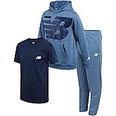 New Balance Boys Sweat Suit Set - 3 Piece Short Sleeve Graphic Tee, Fleece Pullover Hoodie and Jogger Pants for Boys (4-16)