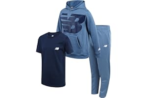 New Balance Boys Sweat Suit Set - 3 Piece Short Sleeve Graphic Tee, Fleece Pullover Hoodie and Jogger Pants for Boys (4-16)