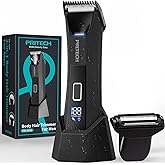 PRITECH Body Trimmer for Men,Body Hair Trimmer & Electric Razor for Pubic,Groin,Chest,Back,Balls,Waterproof Men's Groomer with 2 in 1 Ceramic & Foil Blades for Sensitive Areas,Cordless & Rechargeable