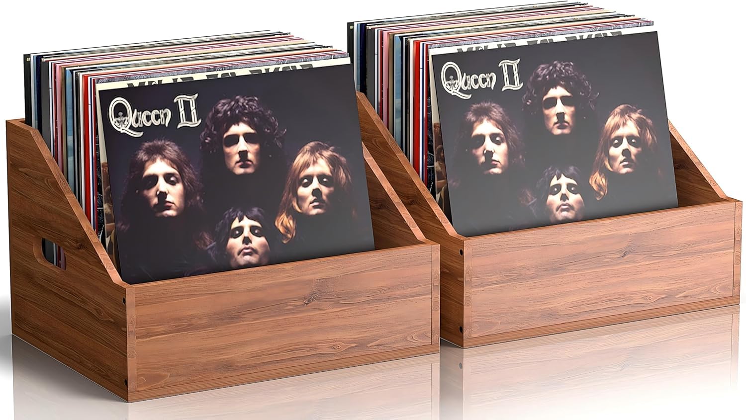 View 1 of 2 Pack Wood Vinyl Record Storage, Retro & Durable Vinyl Crate and Record Holder, Album Storage Record Case Box for 120+ Records, Perfect Record Organizer for Home Decor and Collection Display(Brown)