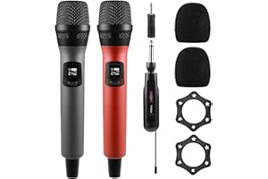 Wireless Microphone FerBuee Dual Professional Cordless Dynamic Mic Handheld Microphone System for Amplifier, PA System, Karao